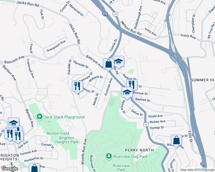 map of restaurants, bars, coffee shops, grocery stores, and more near 4029 Portman Avenue in Pittsburgh
