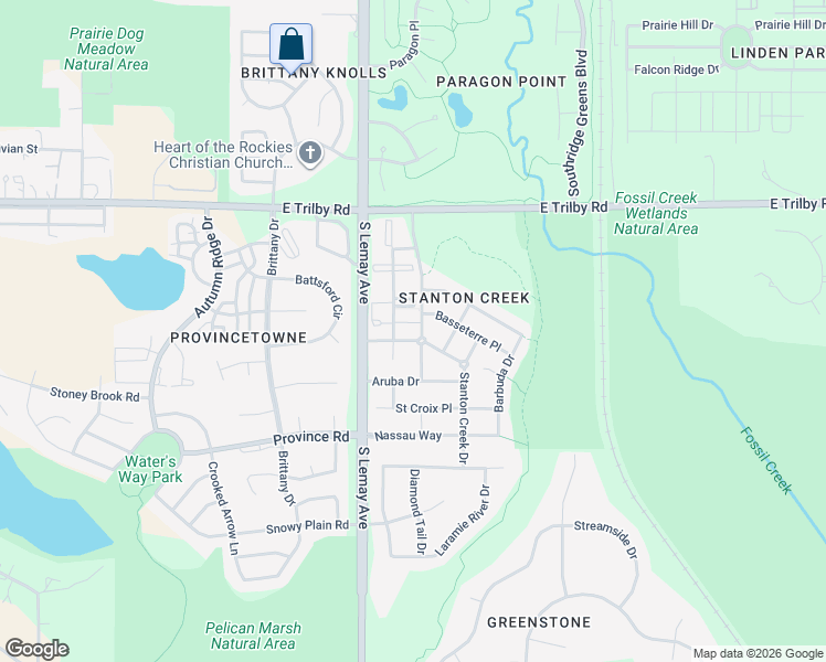map of restaurants, bars, coffee shops, grocery stores, and more near 6832 Antigua Drive in Fort Collins