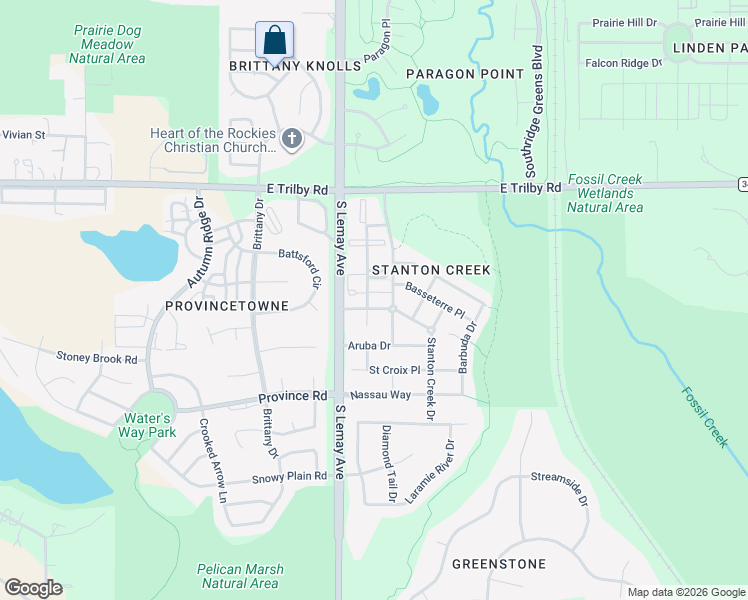 map of restaurants, bars, coffee shops, grocery stores, and more near 6826 Antigua Drive in Fort Collins