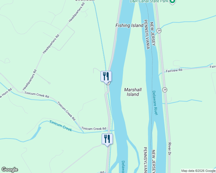 map of restaurants, bars, coffee shops, grocery stores, and more near 763 River Road in Bucks County
