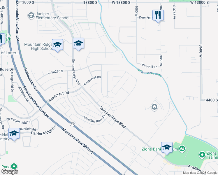 map of restaurants, bars, coffee shops, grocery stores, and more near 14322 South Bella Vea Drive in Herriman
