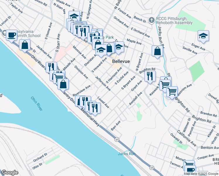 map of restaurants, bars, coffee shops, grocery stores, and more near 110 South Euclid Avenue in Pittsburgh