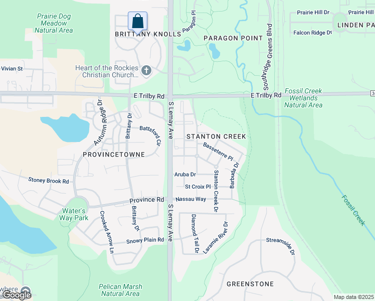 map of restaurants, bars, coffee shops, grocery stores, and more near 6826 Antigua Drive in Fort Collins