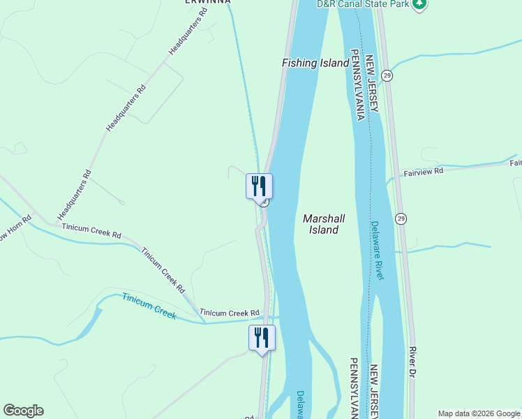 map of restaurants, bars, coffee shops, grocery stores, and more near 763 River Road in Bucks County