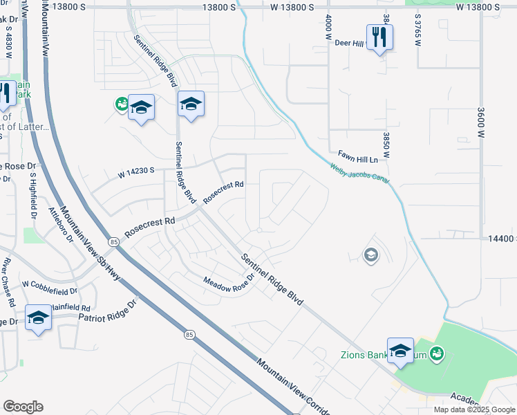 map of restaurants, bars, coffee shops, grocery stores, and more near 14322 South Bella Vea Drive in Herriman