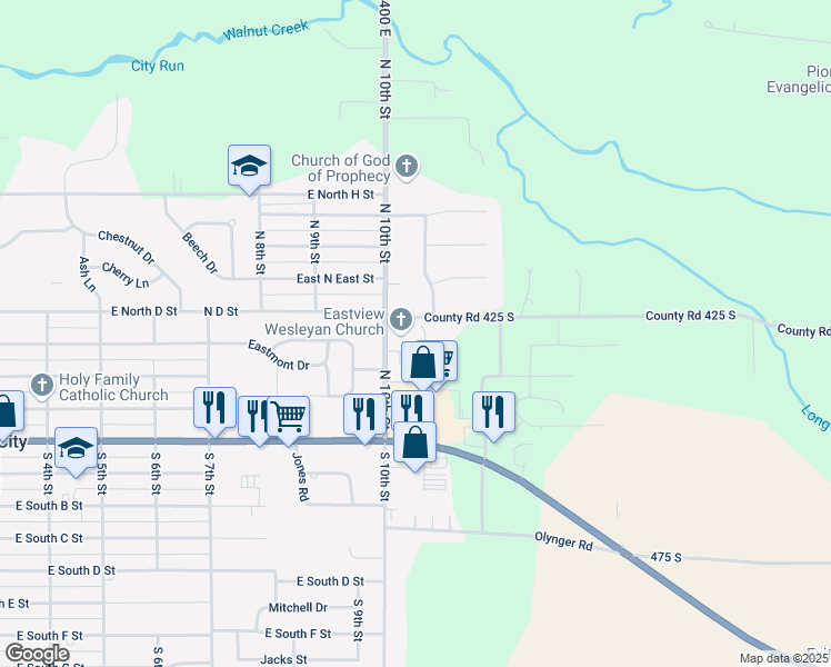 map of restaurants, bars, coffee shops, grocery stores, and more near 414 North 10th Street in Gas City