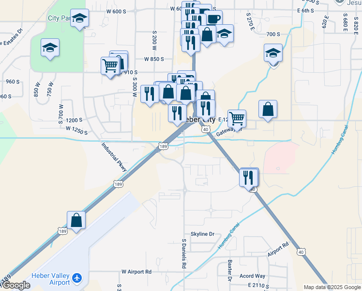 map of restaurants, bars, coffee shops, grocery stores, and more near 1320 South Daniel Road in Heber City