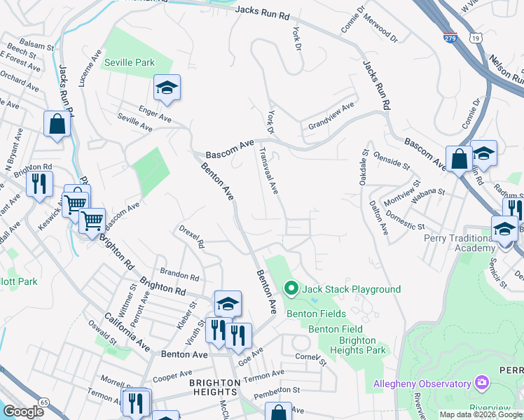 map of restaurants, bars, coffee shops, grocery stores, and more near 152 Malcolm Ave in Pittsburgh