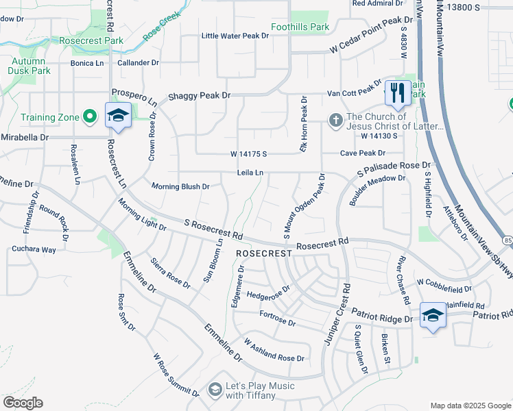 map of restaurants, bars, coffee shops, grocery stores, and more near 14322 Pepper Grass Lane in Herriman