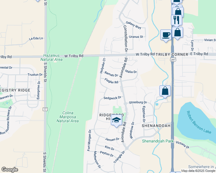 map of restaurants, bars, coffee shops, grocery stores, and more near 600 Holyoke Court in Fort Collins