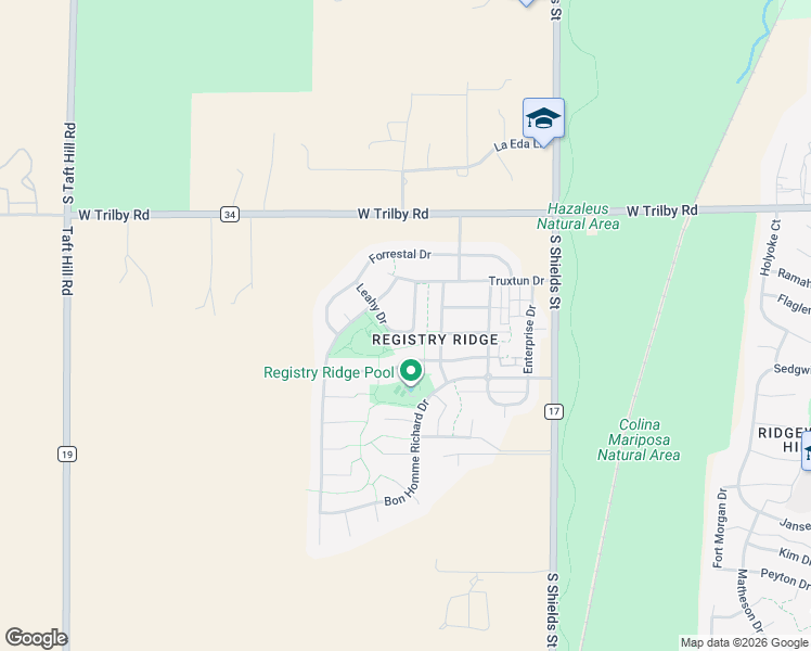 map of restaurants, bars, coffee shops, grocery stores, and more near 6739 Snowdon Drive in Fort Collins
