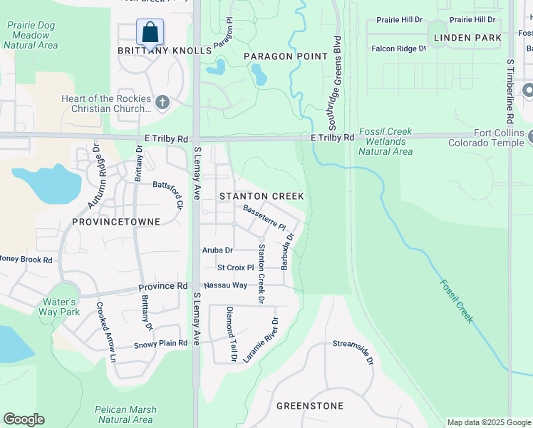 map of restaurants, bars, coffee shops, grocery stores, and more near 1308 Basseterre Place in Fort Collins