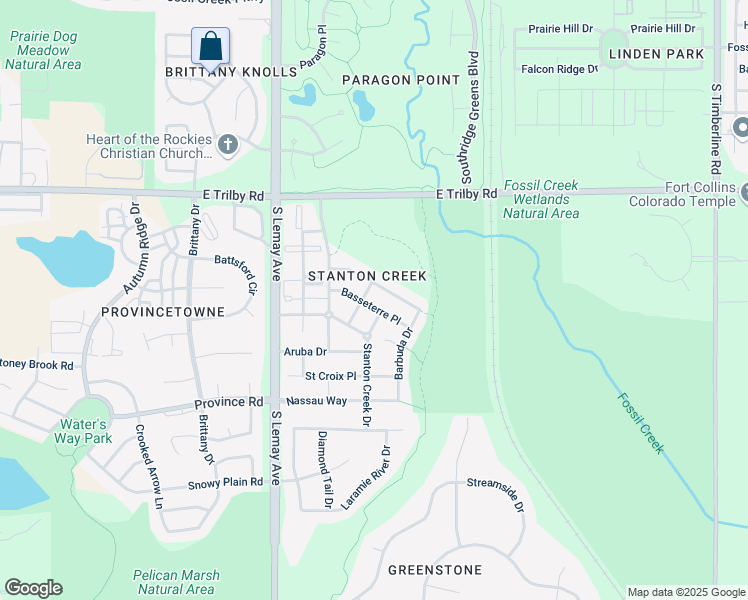 map of restaurants, bars, coffee shops, grocery stores, and more near 1308 Basseterre Place in Fort Collins