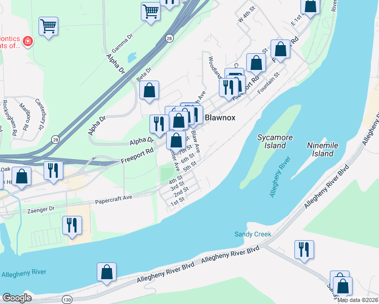 map of restaurants, bars, coffee shops, grocery stores, and more near 237 6th Street in Pittsburgh