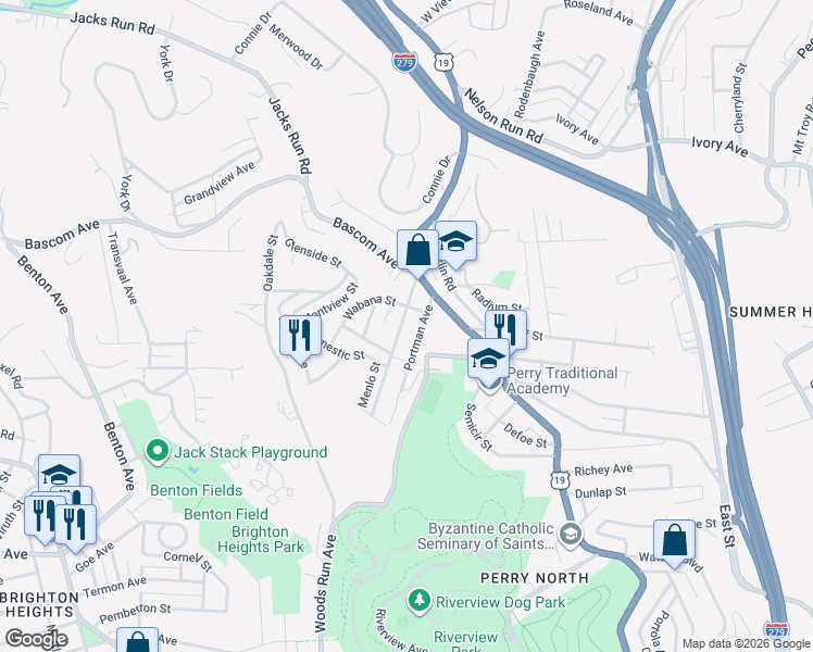 map of restaurants, bars, coffee shops, grocery stores, and more near 4029 Portman Avenue in Pittsburgh
