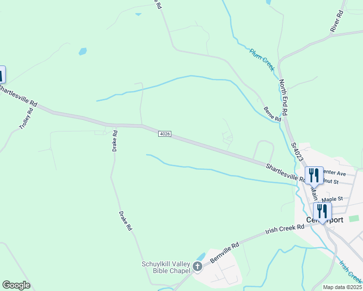 map of restaurants, bars, coffee shops, grocery stores, and more near 673 Shartlesville Road in Mohrsville