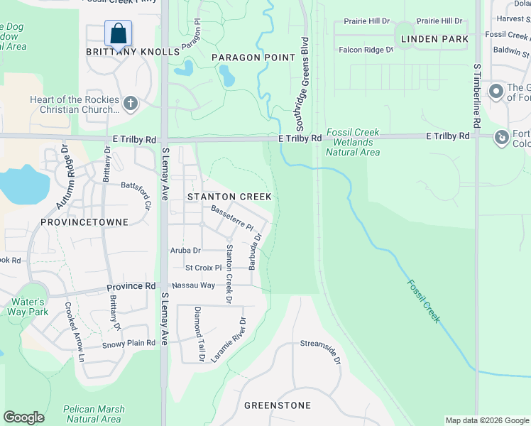 map of restaurants, bars, coffee shops, grocery stores, and more near 1345 Saint John Place in Fort Collins