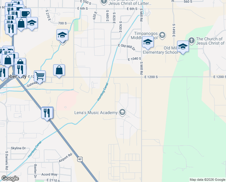 map of restaurants, bars, coffee shops, grocery stores, and more near 1334 South 960 East in Heber City
