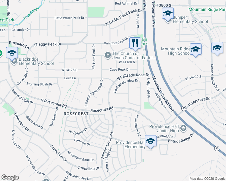 map of restaurants, bars, coffee shops, grocery stores, and more near 4967 West Weatherwood Lane in Herriman