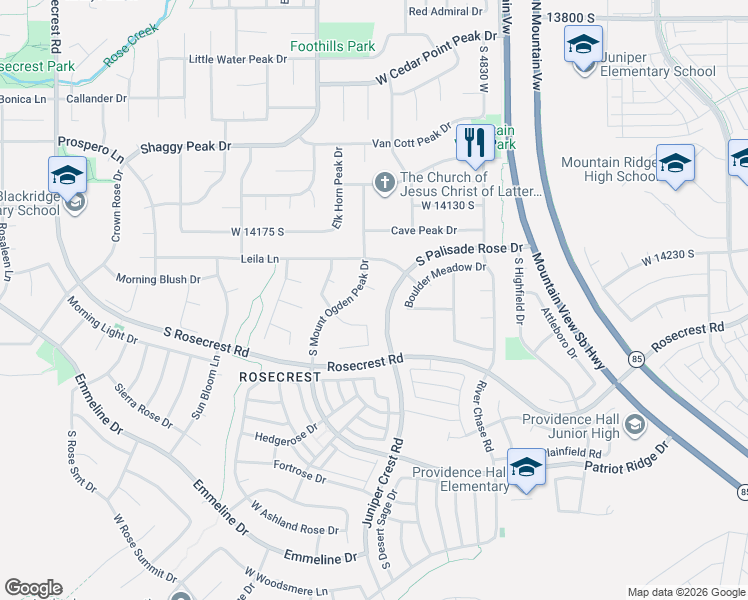 map of restaurants, bars, coffee shops, grocery stores, and more near 5038 West Amber Rose Lane in Herriman