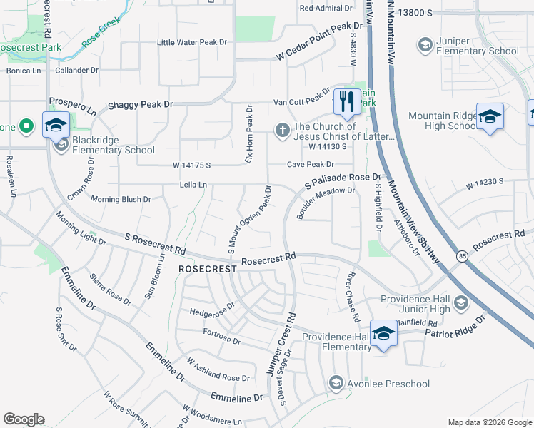map of restaurants, bars, coffee shops, grocery stores, and more near 5038 West Amber Rose Lane in Herriman