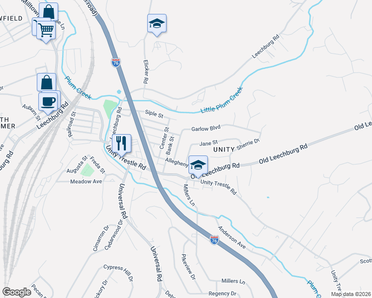 map of restaurants, bars, coffee shops, grocery stores, and more near 712 Garlow Boulevard in Pittsburgh