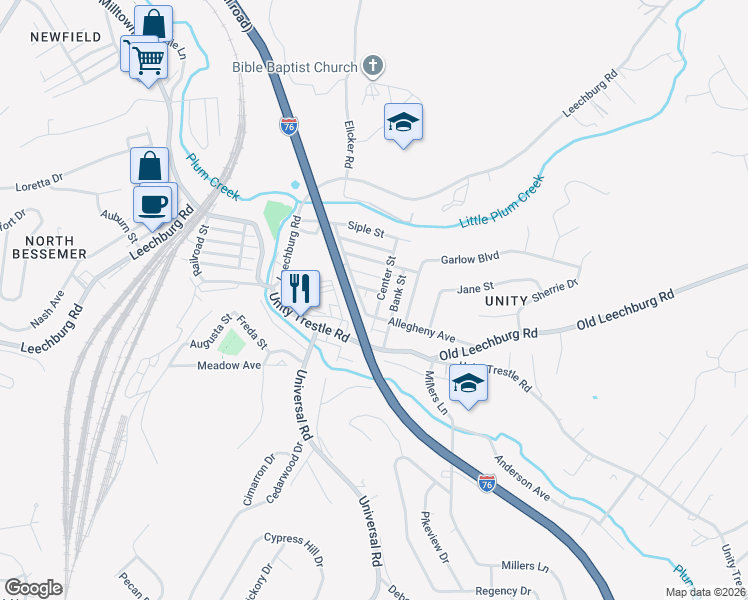 map of restaurants, bars, coffee shops, grocery stores, and more near 208 Center Street in Pittsburgh