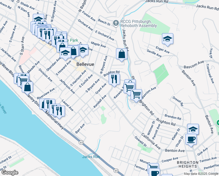 map of restaurants, bars, coffee shops, grocery stores, and more near 170 Lincoln Avenue in Bellevue