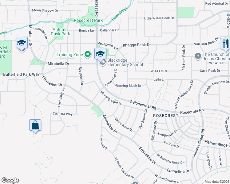 map of restaurants, bars, coffee shops, grocery stores, and more near 5496 Prairie Dawn Lane in Herriman