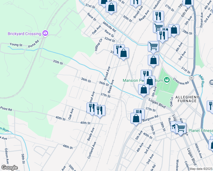 map of restaurants, bars, coffee shops, grocery stores, and more near 851 36th Street in Altoona