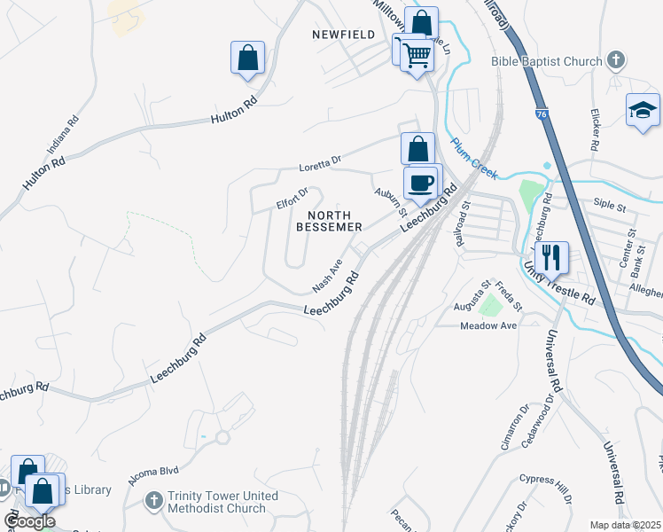 map of restaurants, bars, coffee shops, grocery stores, and more near 1659 Nash Avenue in Pittsburgh