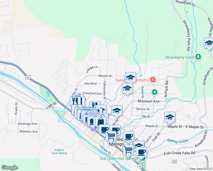 map of restaurants, bars, coffee shops, grocery stores, and more near 940 Crawford Avenue in Steamboat Springs