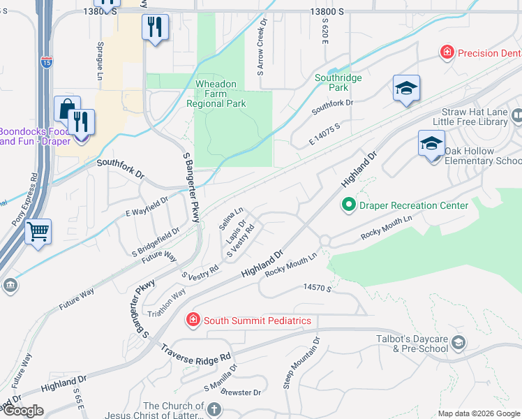 map of restaurants, bars, coffee shops, grocery stores, and more near 477 Henry Day Court in Draper