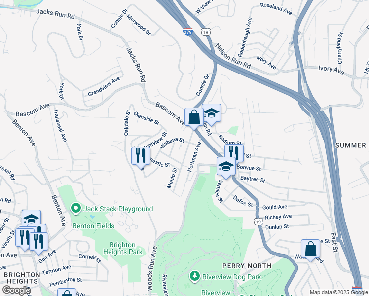 map of restaurants, bars, coffee shops, grocery stores, and more near 4029 Portman Avenue in Pittsburgh
