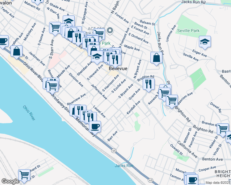 map of restaurants, bars, coffee shops, grocery stores, and more near 96 South Bryant Avenue in Pittsburgh