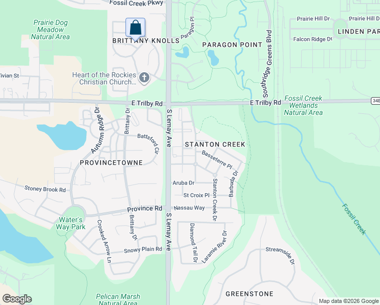 map of restaurants, bars, coffee shops, grocery stores, and more near 6814 Antigua Drive in Fort Collins