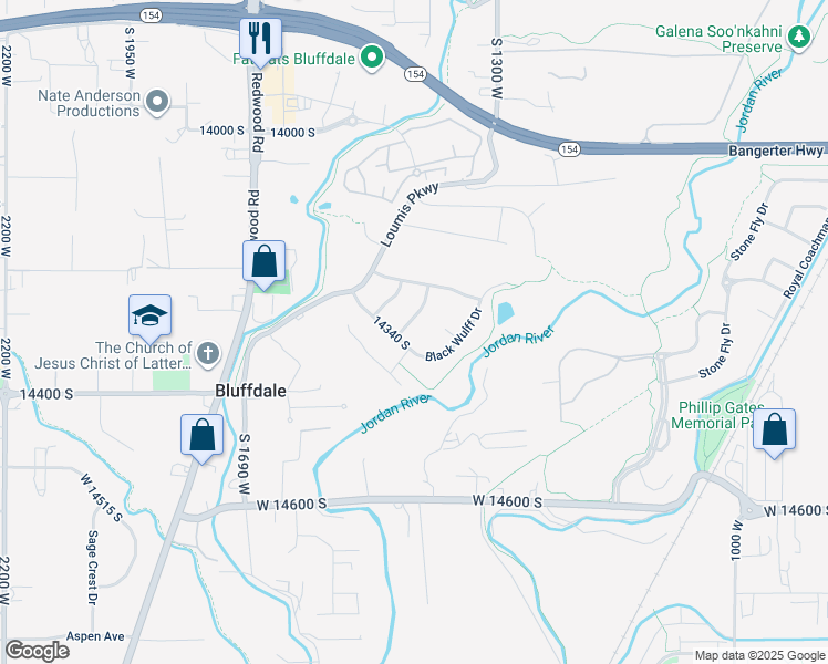 map of restaurants, bars, coffee shops, grocery stores, and more near 1459 Copper John Way in Bluffdale