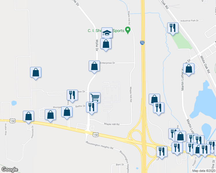 map of restaurants, bars, coffee shops, grocery stores, and more near 270 Valley View Circle in Bloomington