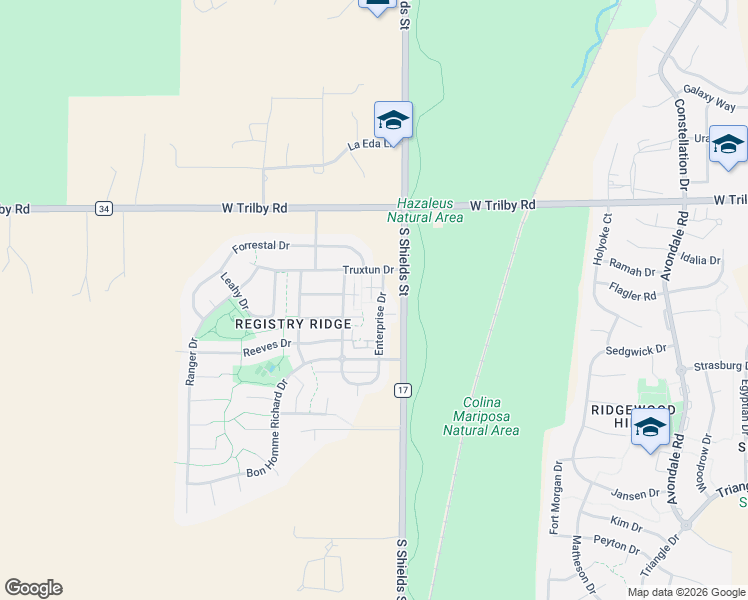 map of restaurants, bars, coffee shops, grocery stores, and more near 6715 Enterprise Drive in Fort Collins