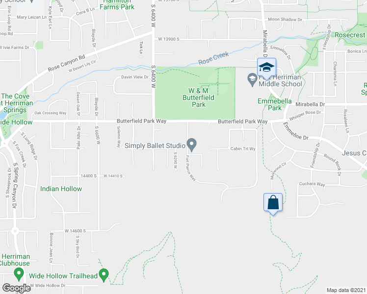 map of restaurants, bars, coffee shops, grocery stores, and more near 14294 South Fort Pierce Way in Herriman