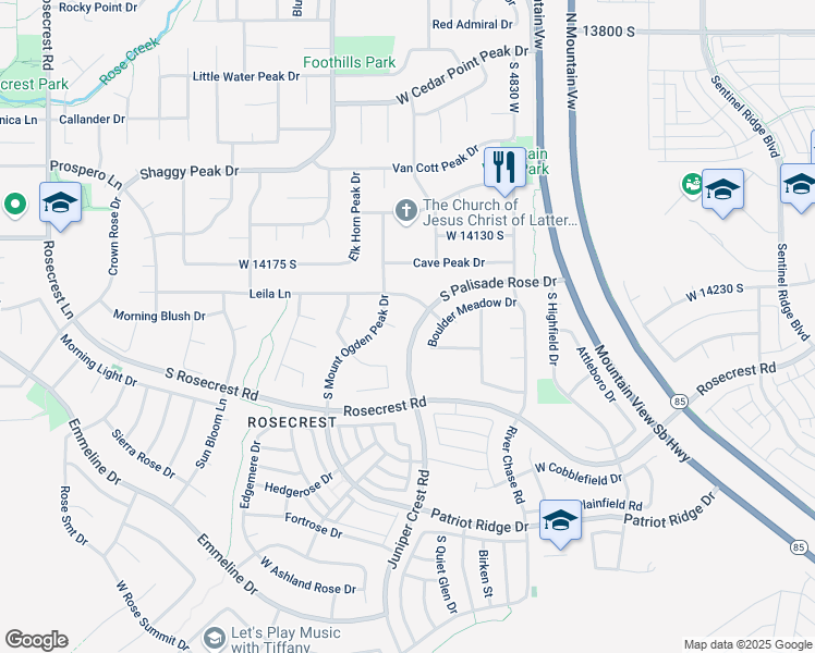 map of restaurants, bars, coffee shops, grocery stores, and more near 5038 West Amber Rose Lane in Herriman