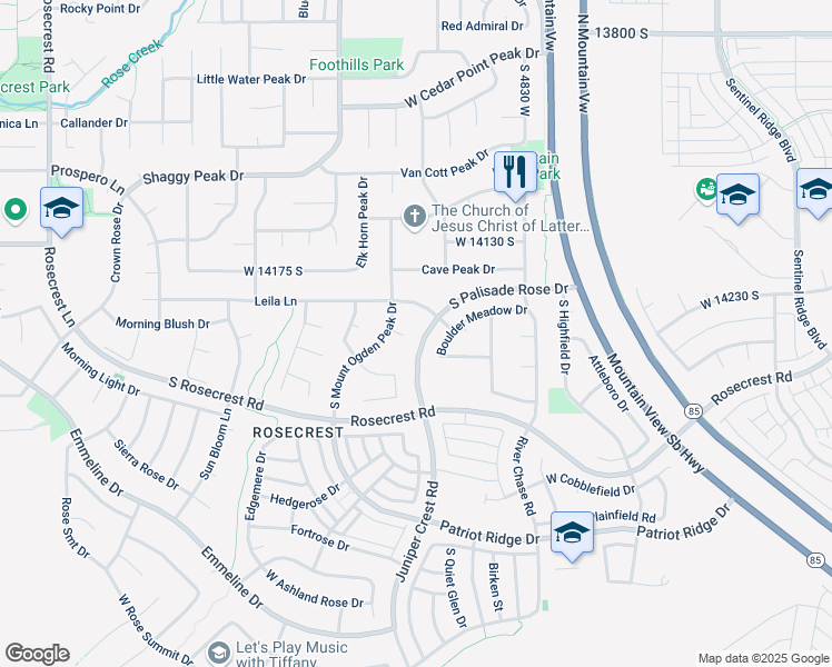 map of restaurants, bars, coffee shops, grocery stores, and more near 5038 West Amber Rose Lane in Herriman