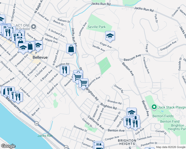 map of restaurants, bars, coffee shops, grocery stores, and more near 622 Bascom Avenue in Pittsburgh
