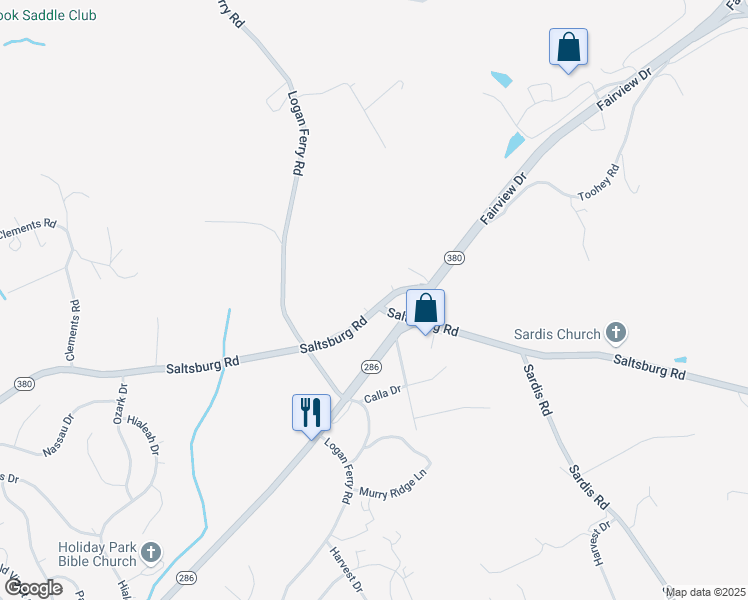 map of restaurants, bars, coffee shops, grocery stores, and more near 4018 Saltsburg Road in Murrysville