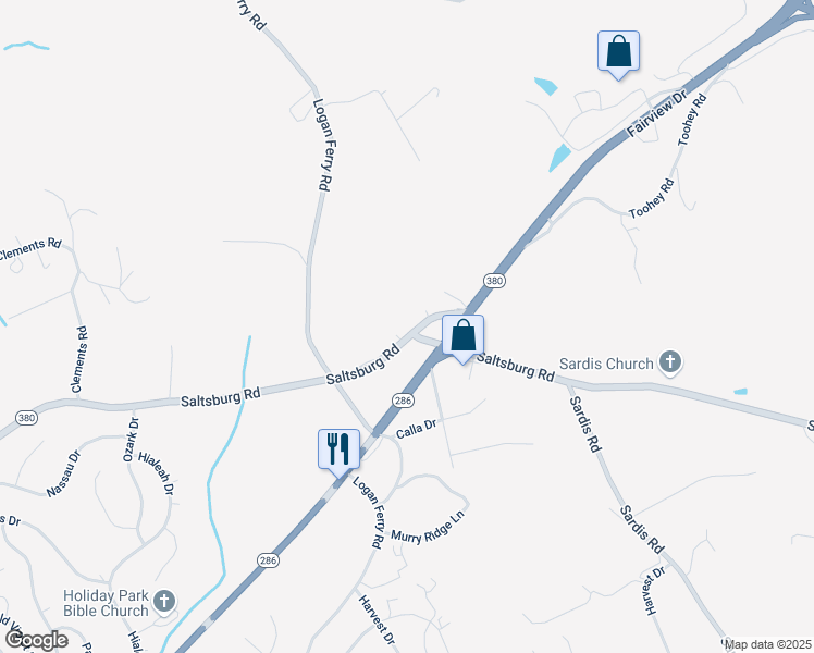 map of restaurants, bars, coffee shops, grocery stores, and more near 4018 Saltsburg Road in Murrysville
