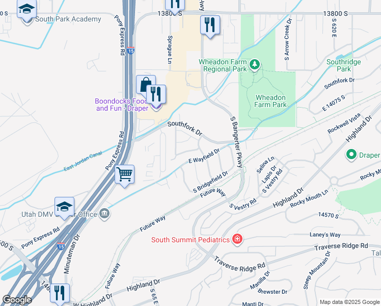 map of restaurants, bars, coffee shops, grocery stores, and more near 174 Daisyfield Drive in Draper
