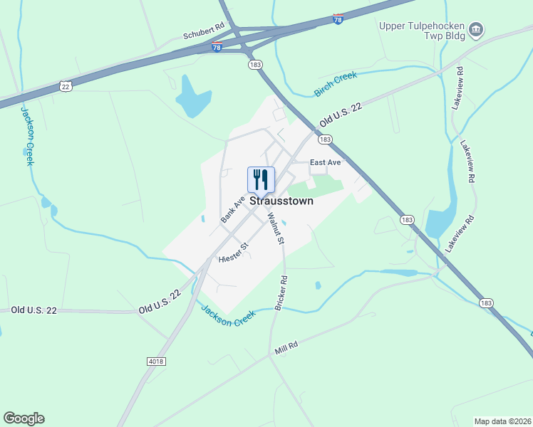 map of restaurants, bars, coffee shops, grocery stores, and more near in Strausstown