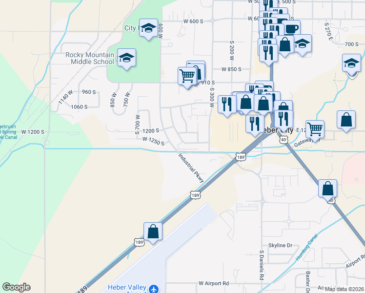 map of restaurants, bars, coffee shops, grocery stores, and more near 465 Meadow Walk Drive in Heber City