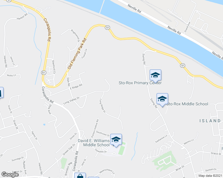 map of restaurants, bars, coffee shops, grocery stores, and more near 120 Long Ridge Drive in Coraopolis