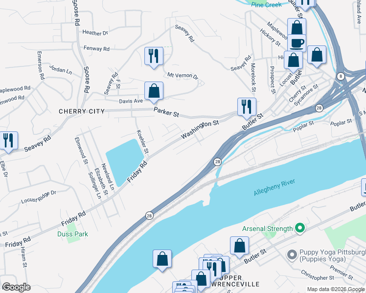 map of restaurants, bars, coffee shops, grocery stores, and more near 156 Washington Street in Etna